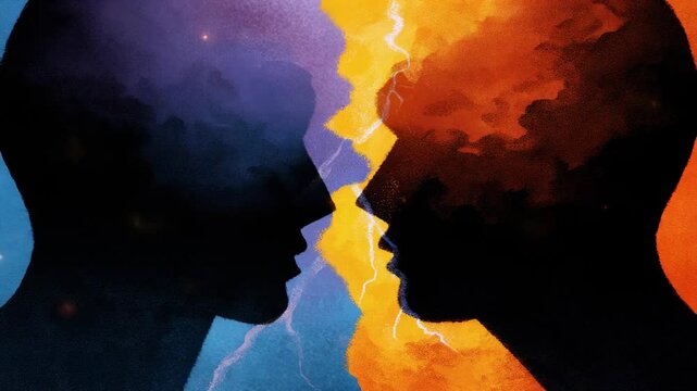 Explosive Emotional Contrast in Art Depicting Human Profiles with Lightning Effects