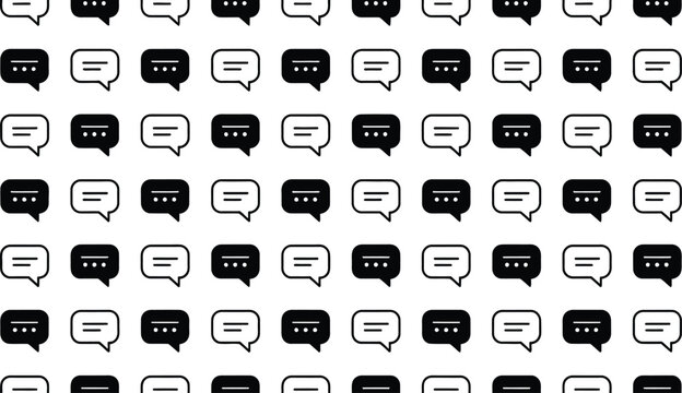 Minimalist pattern of black and white chat bubble icons for messaging and digital communication