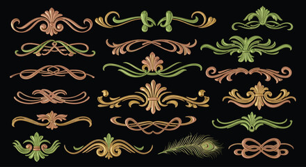 Set of hand drawn decorative borders and dividers. Elegant calligraphic lines, vintage flourishes and ornamental swirls for page decoration, wedding invitations or web design