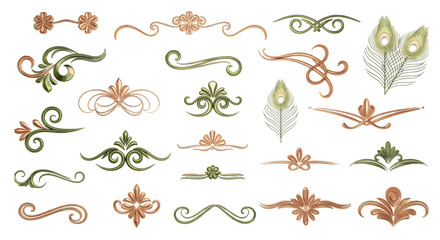 Doodle floral border. Decorative flourish frames, flowers and leaves corners, wedding invitation card ornamental dividers, cute flower circle decoration. Vector floral framing set