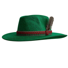 Traditional bavarian hat green tyrolean hat with feather alpine hat oktoberfest hat german hat costume accessory on transparent background