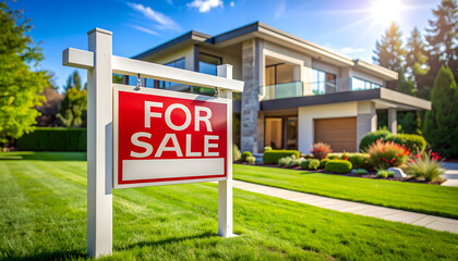 Modern Home For Sale Sign in Front of Luxury House