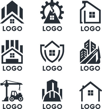 Adobe Illustrator Artwork Construction and real estate logo set &ndash; modern building, home and property emblem collection
