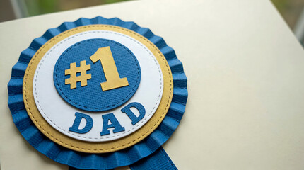 father’s day award badge showing number one dad in blue and gold