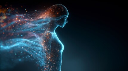 光の粒子に包まれた人物の横顔イメージ