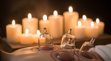 Cupping therapy session with warm candlelight providing a soothing atmosphere for relaxation and