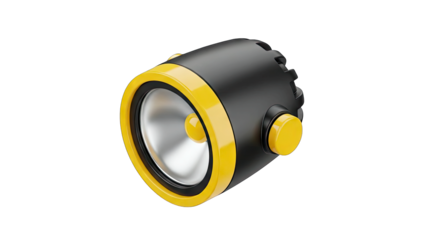 Durable Black And Yellow Portable LED Flashlight With Silver Reflector And Textured Grip On Transparent Background For Outdoor Adventures And Emergency Preparedness