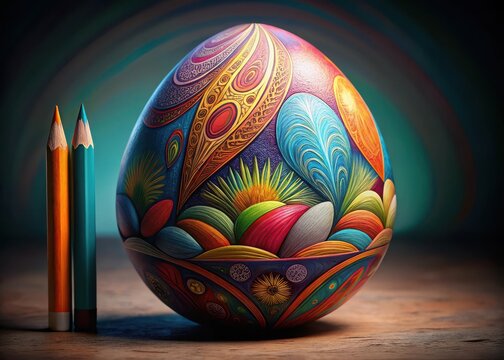 Colorful Easter egg decorating with a variety of vibrant colored pencils and artistic techniques - Powered by Adobe