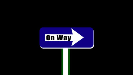 Abstract close up slow motion of one way text with white arrow symbol traffic sign signaling to car traffic only one-way movement direction left to right way