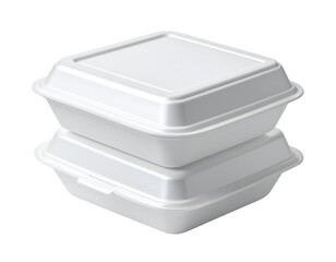 Stack of three disposable food containers with lids designed for takeout or food storage purposes