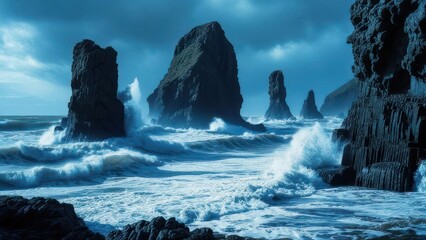 Dramatic coastal scene at twilight