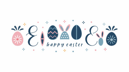 Cute and colorful easter eggs with bunny ears and floral decorations forming a festive greeting