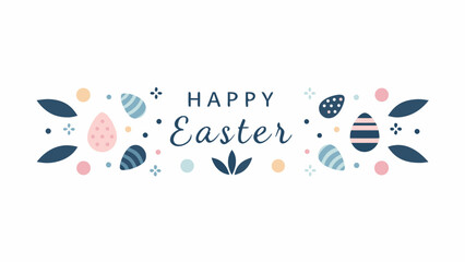 Happy easter greeting with decorative eggs and floral elements in a pastel color palette