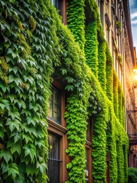 Overgrown elegance lush green ivy crawls up a sturdy streetside faade in a tranquil urban oasis top view