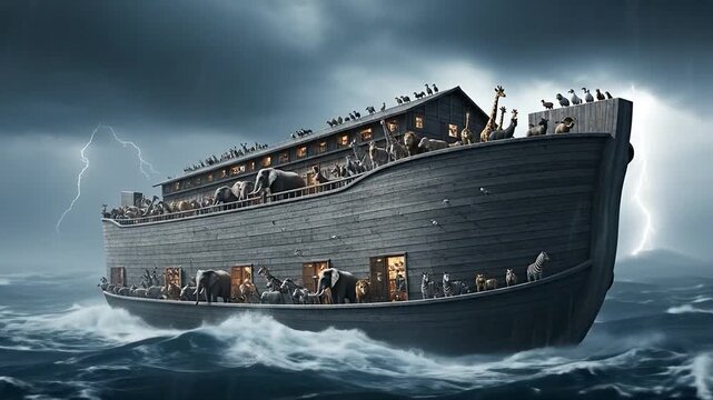 Noah's Ark sails sea flood disaster, biblical divine warning, epic survival journey