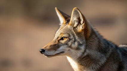 Obraz premium A close-up profile of a coyote with alert, golden eyes and soft, tawny fur