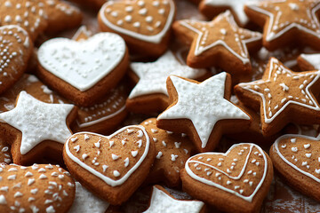 Delightful heart and star shaped gingerbread cookies, perfect for holiday cheer and sweet indulgence, festive baking, and cozy winter celebrations