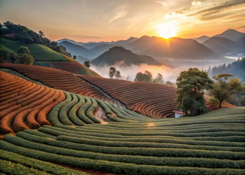 The tranquil atmosphere of Moc Chaus tea plantation at dawn