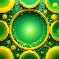 Abstract design with concentric circles, bright green and yellow, dotted with small spheres