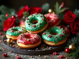 Christmas Donuts with icing and sprinkles