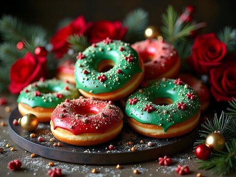 Christmas Donuts with icing and sprinkles