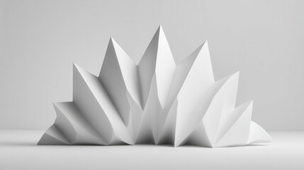 Minimalist paper sculpture with sharp peaks and valleys, geometric design in white