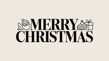 Merry text christmas with santa cake and gift box vector holiday card design