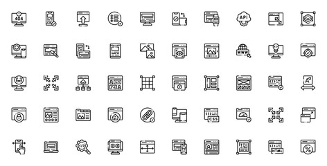 Responsive Design icon set. Web vector icons pack. Icludes symbols for 404 errr, Smartphone, Monitor, Laout, Coding, Tablet, Interace and more.
