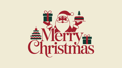 Santa claus with gifts and dessert wishing merry winter holiday in vector