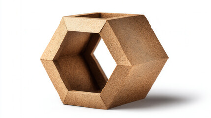 Small geometric hexagonal prism sculpture made from uncoated kraft cardboard, laser-cut design
