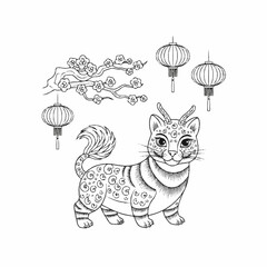 Chinese Zodiac Horse 2026 Line Art Illustration

