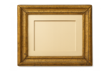 Ornate antique gold picture frame with matting, creating a blank presentation space, transparent background