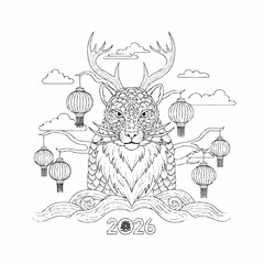 Chinese Zodiac Horse 2026 Line Art Illustration
