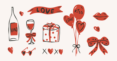 Flat vector whimsical Valentine's day elements collection