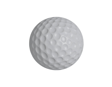 White golf ball with dimples showcasing textured surface and smooth curves, ideal for sports and outdoor recreation presentation isolated on white background