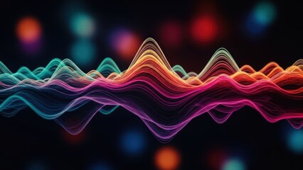 Abstract, vibrant sound wave design with a blurred background of colorful bokeh