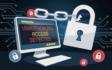 Unauthorized Access Detected — Computer Security Breach Warning Background