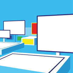 Blue Abstract Digital Display Vector Background with Blank White Screens Illustration
