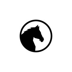 Silhouette of a Horse Head Inside a Circle.