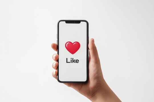Hand holding smartphone with like heart icon