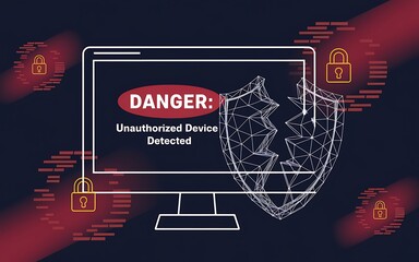 Cybersecurity Shield Interface with Digital Padlock and Futuristic HUD Elements Background