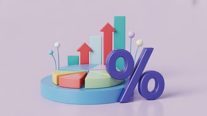 Financial growth data, pie chart, bar graph, percentage symbol