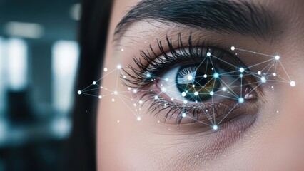 Close-up of eye with digital overlay, emphasizing connection, technology, and futuristic vision