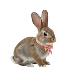 Fototapeta premium Easter bunny isolated on transparent background – brown rabbit with bow tie.