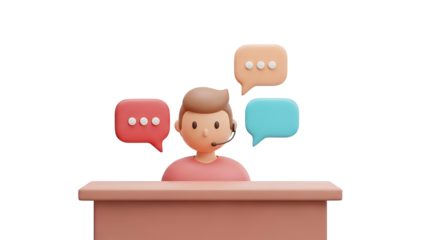 3d cartoon character with speech bubbles isolated on transparent background, png