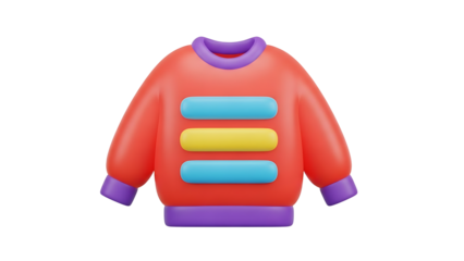 3d rendering of a cozy orange sweater with colorful horizontal stripes isolated on transparent background, png