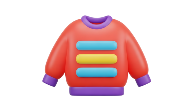 3d rendering of a cozy orange sweater with colorful horizontal stripes isolated on transparent background, png