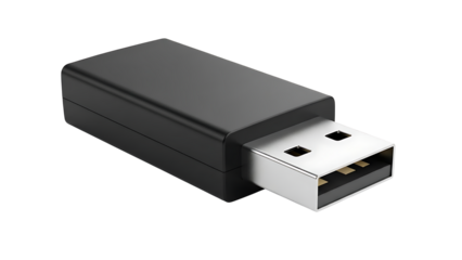 Black usb adapter connector for data transfer and charging isolated on transparent background, png
