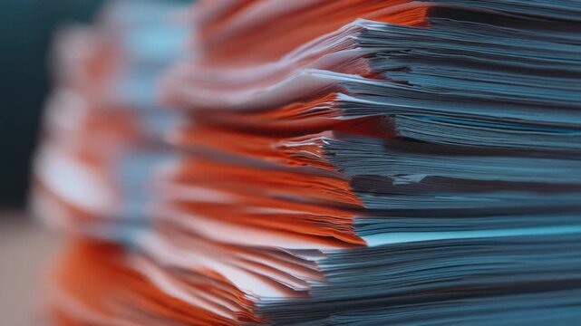 Colorful stack of documents with vibrant edges, perfect for office or organizational themes