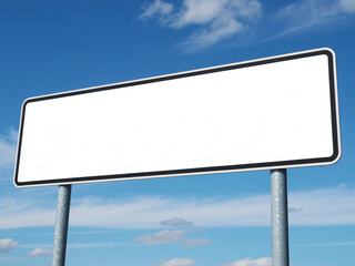 Fototapeta premium Blank road sign against a clear blue sky invites customization with your message for travel, direction, or business promotion
